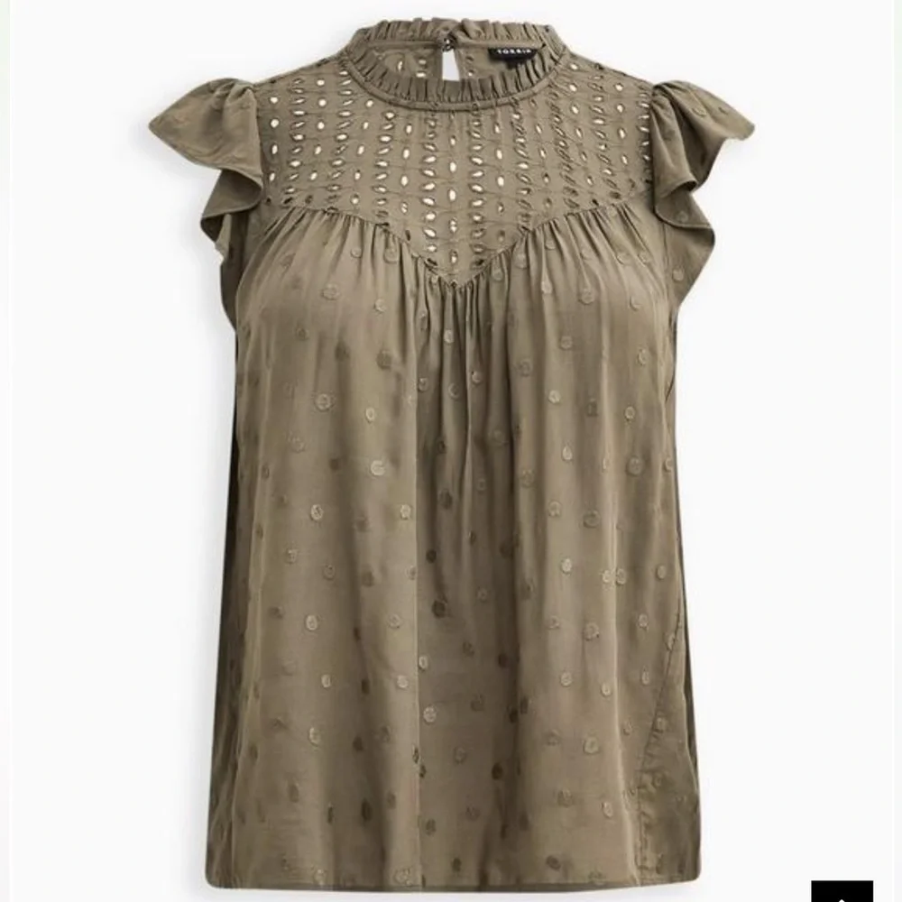 Torrid Olive Eyelet Ruffle Sleeve Top